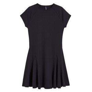 H&M Divided Godet-Pleated Short Sleeve Jersey Dress, Women's, Medium, Black